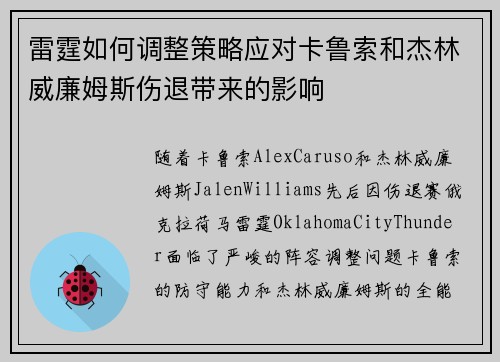 雷霆如何调整策略应对卡鲁索和杰林威廉姆斯伤退带来的影响